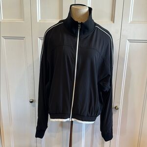 Athleta Black Bomber Jacket with High Collar and Sporty Trim